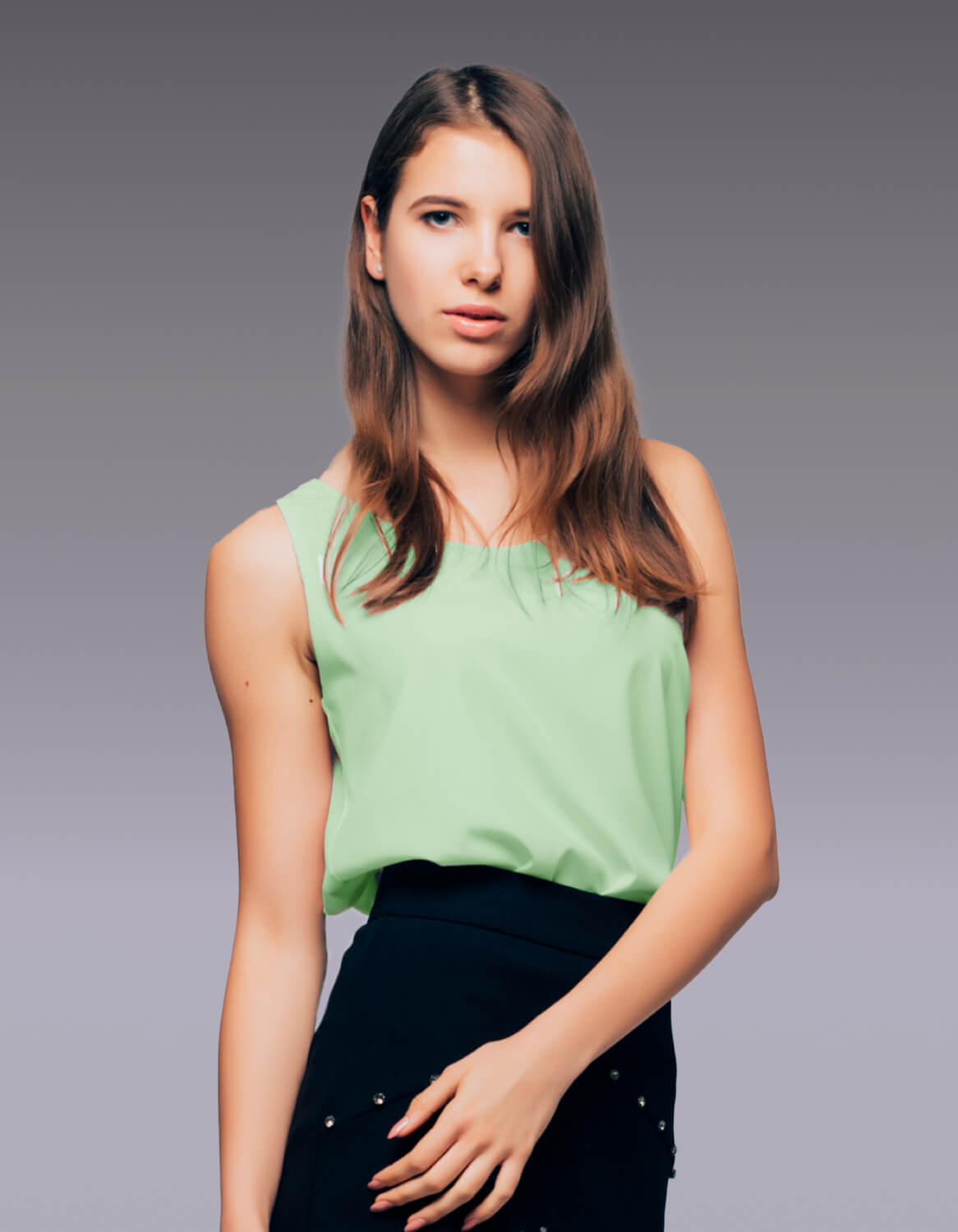 Image of Sleek Blouse and Beaded Skirt