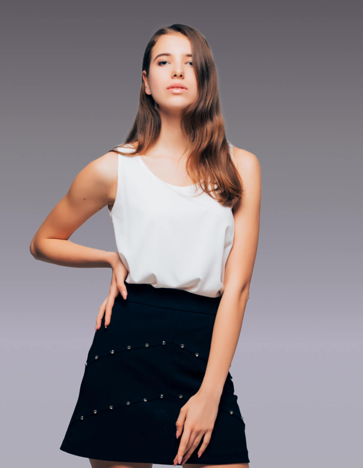Image of Sleek Blouse and Beaded Skirt