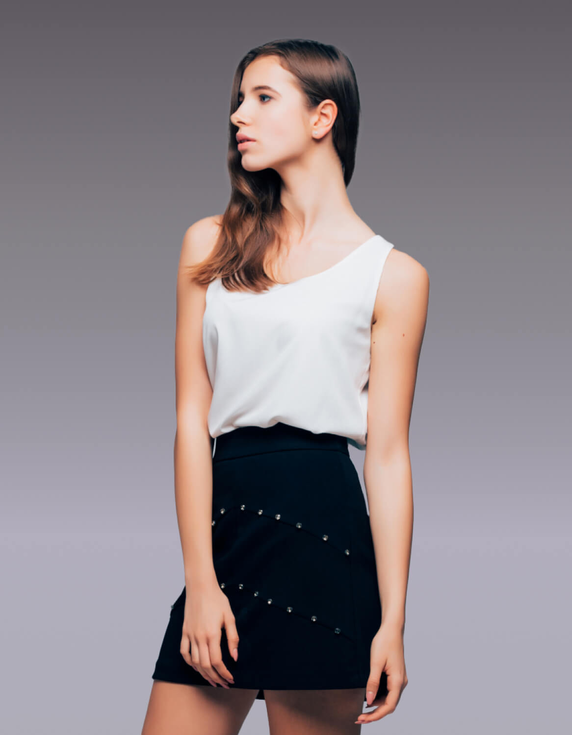 Image of Sleek Blouse and Beaded Skirt