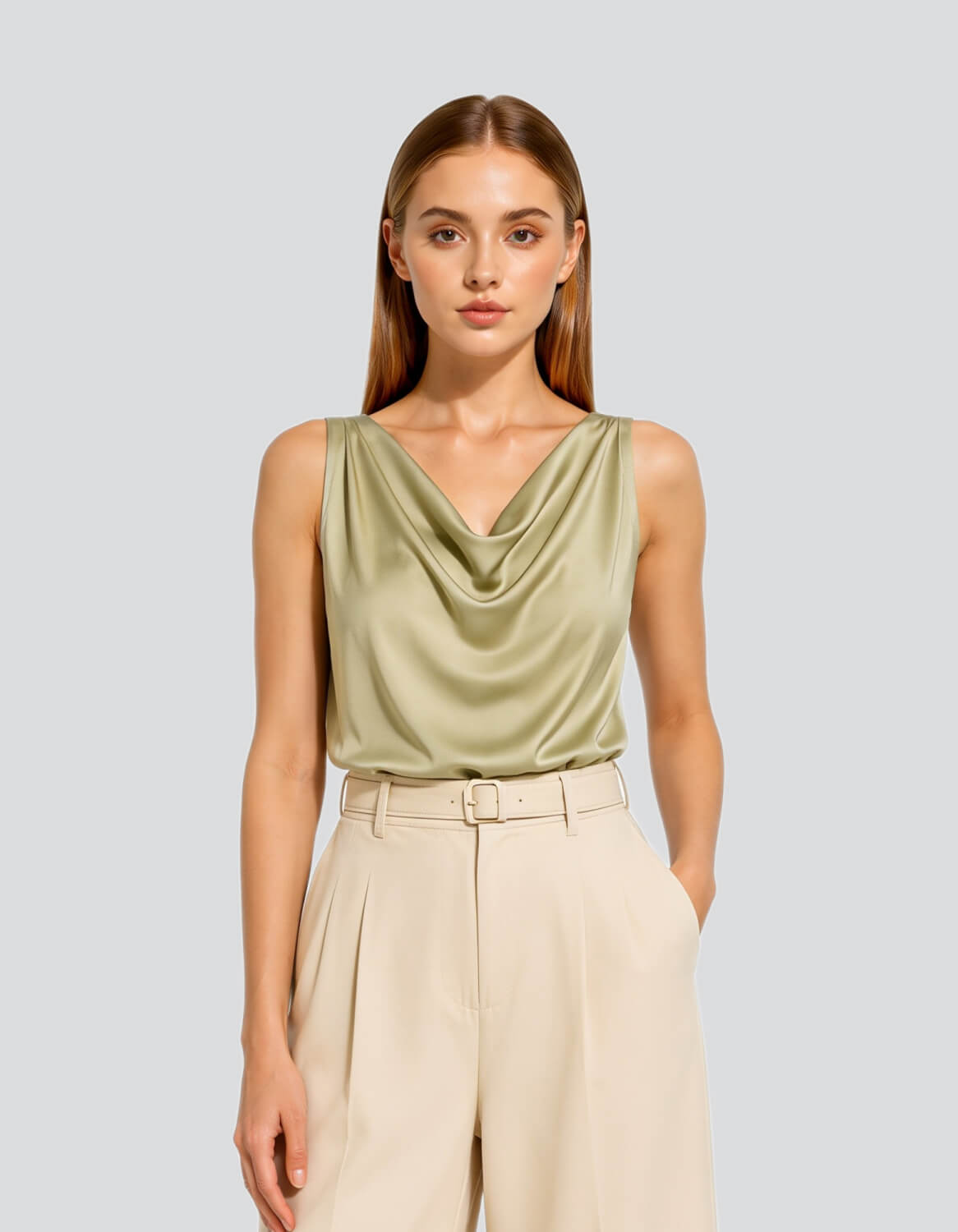 Image of Satin Cowl Neck Top